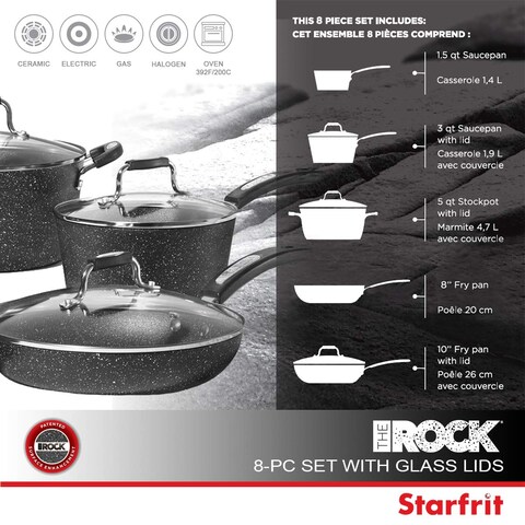 Starfrit The Rock 8Piece Cookware Set with Bakelite Handles Black