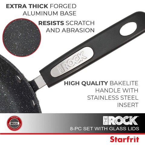 Starfrit The Rock 8Piece Cookware Set with Bakelite Handles Black