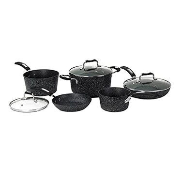 Starfrit The Rock 8Piece Cookware Set with Bakelite Handles Black