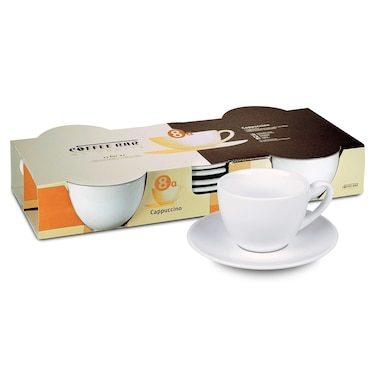 Konitz Coffee Bar Coffee Cups and Saucers 7Ounce White Set of 4