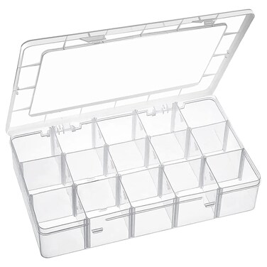 15 Large Grids Plastic Organizer Box with Dividers Exptolii Clear Compartment Container Storage for Washi Tapes Beads Crafts Jewelry Fishing Tackles Size 11 x 63 x 22 in