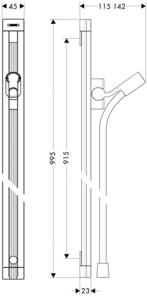 hansgrohe Wallbar Raindance S 36 Minimalist 2inch Modern Spray Easy Height Adjust Wallbar in Chrome 27636000