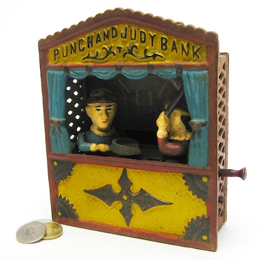 Design Toscano Punch and Judy Theater Collectors Die Cast Iron Mechanical Coin Bank