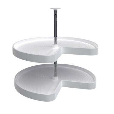 RevAShelf 247228111 28 Inch Polymer Kidney 2 Shelf Lazy Susan Upper Kitchen Cabinet Storage Organizer with Telescoping Shaft White