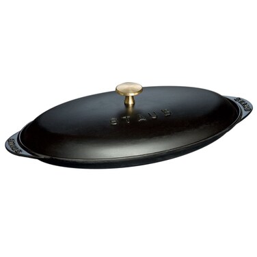 Staub Cast Iron 145inch x 8inch Covered Fish Pan  Matte Black Made in France