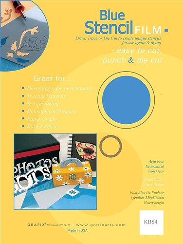 Grafix 9Inchby12Inch Stencil Film Blue 4Pack