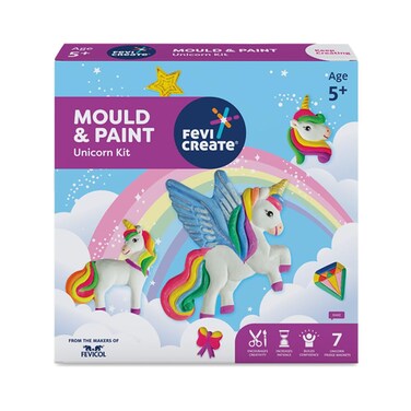 Fevicreate Mould  Paint Unicorn Kit  Create Adorable Plaster Badges  Fridge Magnets  ScreenFree Enagement  Contains Moulds Paints Brush  More  by Fevicol  Best Gift for Kids Age 5 Years