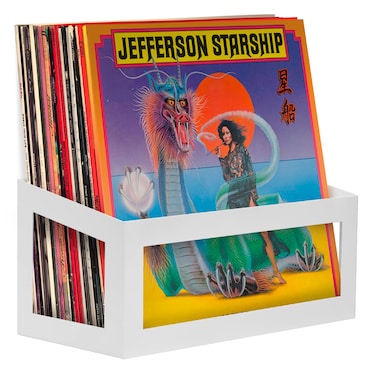 Hudson HiFi Vinyl Display Holder  1 Pack Record Display Shelf  Solid Steel Vinyl Wall Mount  Record Display Quick Access Vinyl Record Wall Mount  Vinyl Record Shelf Fits 25 LPs White Pearl