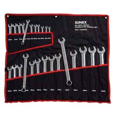 Sunex Tools 9917MPRA Metric VGroove Combination Wrench Set 8mm  32mm Fully Polished 25Piece Includes RollCase