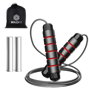 Boldfit Skipping Rope for Men and Women Jumping Rope With Adjustable Height Speed Skipping Rope for Exercise Gym Sports Fitness with Weight Bars Adjustable Jump Rope with Weight Bars  Red Black