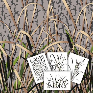 Redleg Camo 11x14 4 Piece Camo Stencil kit Duck Boat camo Grass Bark Cat Tail Marsh Airbrush Reusable Spray Paint GK4