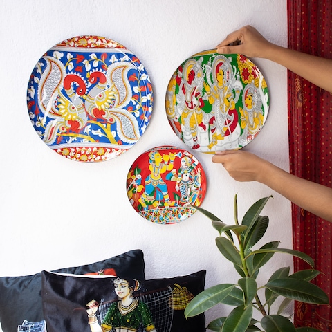 RITUALISTIC Kalamkari Wall Plates Set of 3 Home Decor  Painting  Divine  Intricate Designs