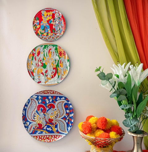 RITUALISTIC Kalamkari Wall Plates Set of 3 Home Decor  Painting  Divine  Intricate Designs