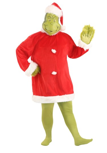 Dr Seuss The Grinch Santa Costume Deluxe with Full Mask for Adults LargeXLarge Red