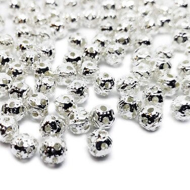200pcs Silver Plated Filligree Hollow Ball Spacer Metal Beads 4mm Jewelry Making