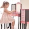 Teamson Kids Leopard Prints Wooden 2pc Play Vanity Set with TriFold Mirror Storage Drawer and Matching Stool to Play Dressup Princess or Beauty Shop BlackPink