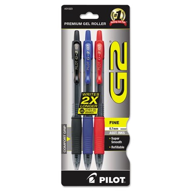 Pilot 31023 G2 Premium Retractable Gel Ink Pen Refillable Assorted Ink 7mm 3Pack