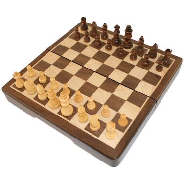 Frances Chess Folding Magnetic Inlaid Wood Board Game Travel Size 8 x 8 Inch
