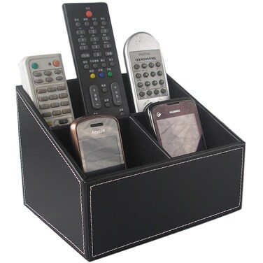 KINGFOM TV Remote Control Holder with 3 Compartments Beside Remote Caddy Desktop Organizer for DVD CD BluRay Media Player Heater Controllers and Cosmetics Office Supplies brown