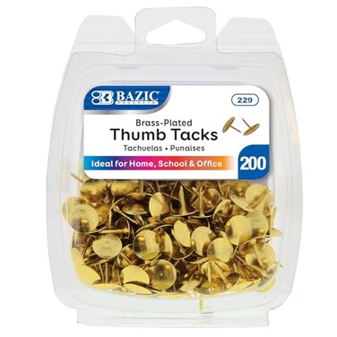 BAZIC 229 Gold Thumb Tacks 200 Push Pins for Crafts and Office Organization