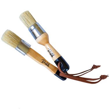 Bristello Chalk  Wax Paint Brush Set 1x Flat Furniture Paint Brush and 1x Round Chalk Brushes for Furniture 1 Small Paint Brush Duo  Stencil Brush Milk Paint and Wax Paintbrush