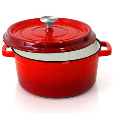 NutriChef Enameled Cast Iron Dutch Oven5Quart Kitchen Round Dutch Oven Stovetop Casserole Cookware Porcelain Enamel Coated CastIron Baking Pots w Self Basting LidNCCIEC45RedMedium