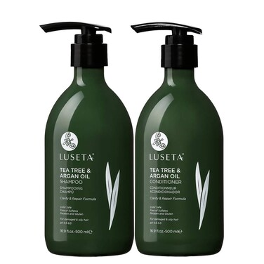 Luseta Shampoo and Conditioner Set with Tea Tree and Argan Oil for Oily Hair Clarifying Fighting Dandruff Sulfate Paraben Free for Men and Women 2x169oz