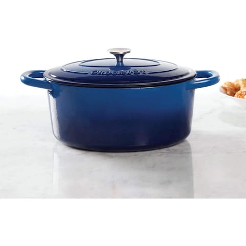 Crock Pot Artisan Enameled Cast Iron 7Quart Oval Dutch Oven Sapphire Blue