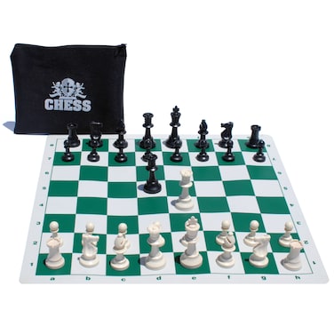 WE Games Ultimate Compact Tournament Chess Set with Green Silicone Chess Board and Storage Bag Perfect Travel Chess Set for Adults 20 inches
