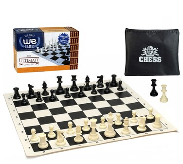 WE Games Travel Tournament Chess Set with 20 in Black Silicone Board  Triple Weighted Pieces