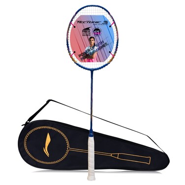 LiNing Tectonic 3R Strung Carbon Fibre Badminton Racket BlueGoldPink with Free Full Cover