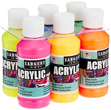 Sargent Art Fluorescent Acrylic Paint 6 Pack x 4 Ounces NonFading Rich Vivid Pigments Brilliant Matte Finish Fast Dry Formula NonToxic