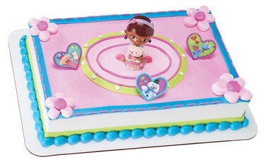 DecoSet Doc McStuffins Doc  Lambie Cake Toppers 4Piece Set with Doc and Lambie Figurines Sharable Rings Create Awesome Party Decorations for Cakes or Cupcakes