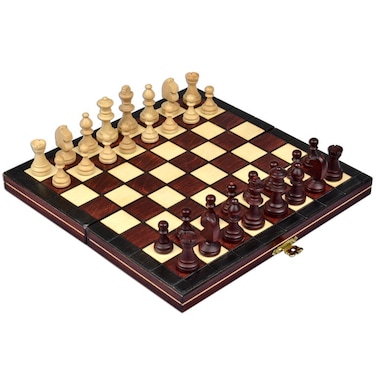 Wegiel Handmade Royal 36 European International Chess Set  Wooden 142 Inch Board With Felt Base  Carved Hornbeam  Sycamore Chess Pieces  Compartment Inside The Board To Store Each Piece