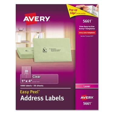 Avery 5661 Laser Labels Address 1Inch x4Inch  1000BX Clear