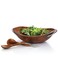 Nambe Braid Salad Bowl with Servers  3Piece Set  Large Wooden Serving Bowl for Caesar Salad Large Salads  Big Salad Bowl with Serving Utensils  Made of Chrome  Acacia Wood 20 L x 16 W