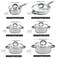 Cook N Home Cookware Basic Pots and Pans 12 Piece set Stainless Steel Grey Silicone Handle