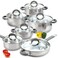 Cook N Home Cookware Basic Pots and Pans 12 Piece set Stainless Steel Grey Silicone Handle