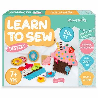 jackinthebox Learn to SewDessert Theme Kids Sewing kit has 9 Sewing Crafts Makes an Ideal Sewing kit for Kids Ages 7 8 9 10Premium Quality Felt has prePunched Holes  EasytoFollow Instructions