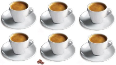CUISINOX White Porcelain Espresso Cups and Saucers Set 2 oz Set of 6