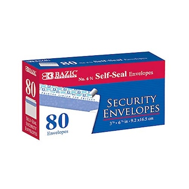 BAZIC Security Self Seal Envelope 3 58 x 6 12 6 No Window Tint Pattern Mailing Envelopes Peel  Seal 80Pack 1Pack