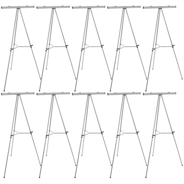 US Art Supply 66 High Classroom Silver Aluminum Flipchart Display Easel and Presentation Stand Pack of 10  Large Adjustable Floor and Tabletop Portable Tripod Holds 25 lb Writing Pads Posters