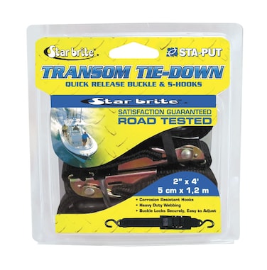 STAR BRITE Transom Tie Down 2 x 4 wQuick Release Buckle and Coated S hooks 060065