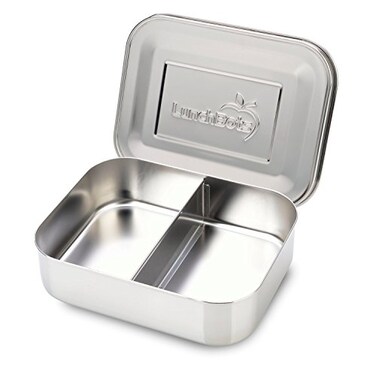 LunchBots Medium Duo Snack Container  Divided Stainless Steel Food Container  Two Sections for Half Sandwich and a Side  EcoFriendly  Dishwasher Safe  Stainless Lid  Stainless Steel