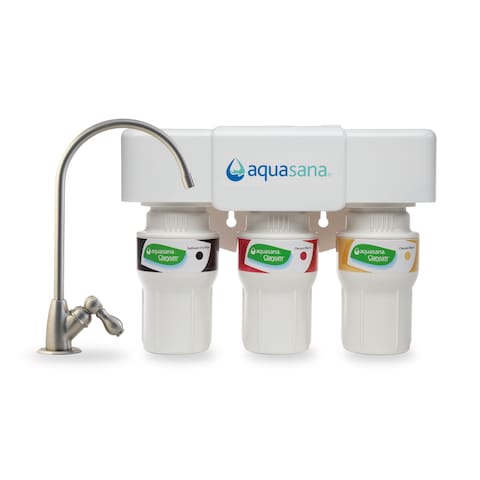 Aquasana 3Stage Under Sink Water Filter System  Kitchen Counter Claryum Filtration  Filters 99 Of Chlorine  Brushed Nickel Faucet  AQ530055