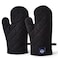 Encasa Heat Resistant Cotton Oven Gloves Mitts 2 Pc Set  Quilted  Safe 12x7 in  for Kitchen Cooking  Baking Grilling Handling Hot Pots  Pans  Full Black