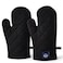 Encasa Heat Resistant Cotton Oven Gloves Mitts 2 Pc Set  Quilted  Safe 12x7 in  for Kitchen Cooking  Baking Grilling Handling Hot Pots  Pans  Full Black