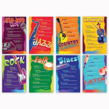 North Star Teacher Resource NST3059 Music Genres Bulletin Board Set Set of 8 Posters