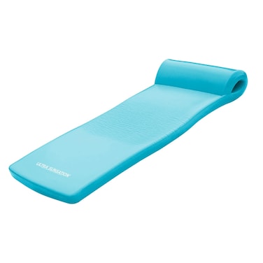 TRC Recreation Ultra Sunsation 25 Thick Vinyl Coated Foam Swimming Pool Float Mat Adult Lounger with Builtin Roll Pillow Tropical Teal