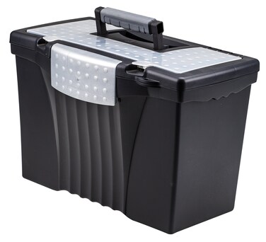 Storex Legal File Box with Organizer Lid  Plastic Office File Storage Box for Letter and Legal Hanging Folders 1713 x 963 x 11 Inches Black 1Count 61510U01C